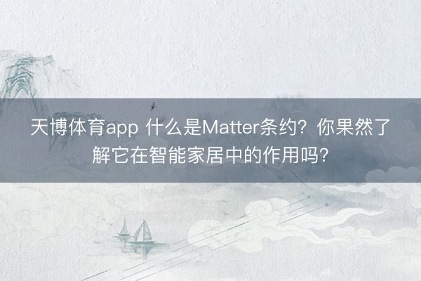 天博体育app 什么是Matter条约？你果然了解它在智能家居中的作用吗？
