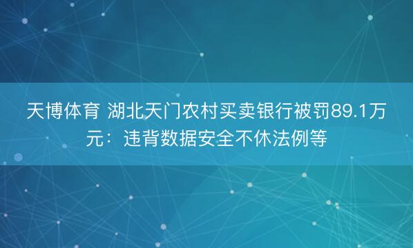 天博体育 湖北天门农村买卖银行被罚89.1万元：违背数据安全不休法例等