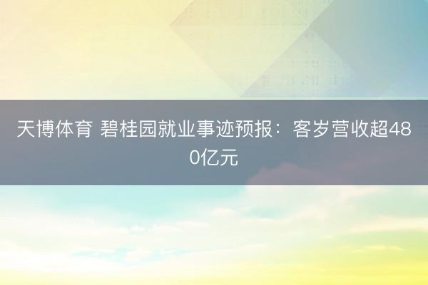 天博体育 碧桂园就业事迹预报:客岁营收超480亿元