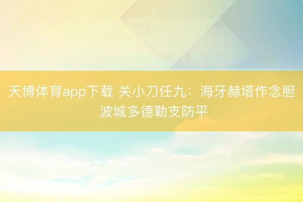 天博体育app下载 关小刀任九：海牙赫塔作念胆 波城多德勒支防平