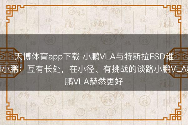天博体育app下载 小鹏VLA与特斯拉FSD谁更强？何小鹏：互有长处，在小径、有挑战的谈路小鹏VLA赫然更好