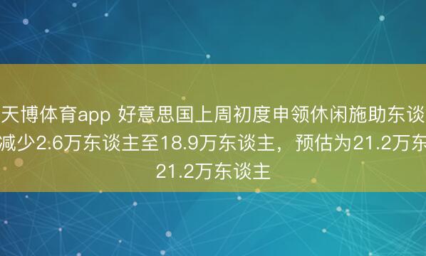 天博体育app 好意思国上周初度申领休闲施助东谈主数减少2.6万东谈主至18.9万东谈主，预估为21.2万东谈主