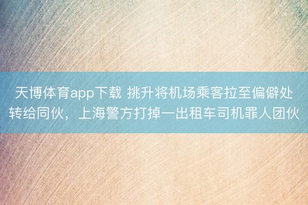天博体育app下载 挑升将机场乘客拉至偏僻处转给同伙，上海警方打掉一出租车司机罪人团伙